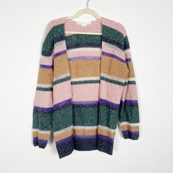 Veronica Beard Elizabeth Striped Cardigan Sweater Knit Cotton Wool Cashmere - Picture 2 of 6